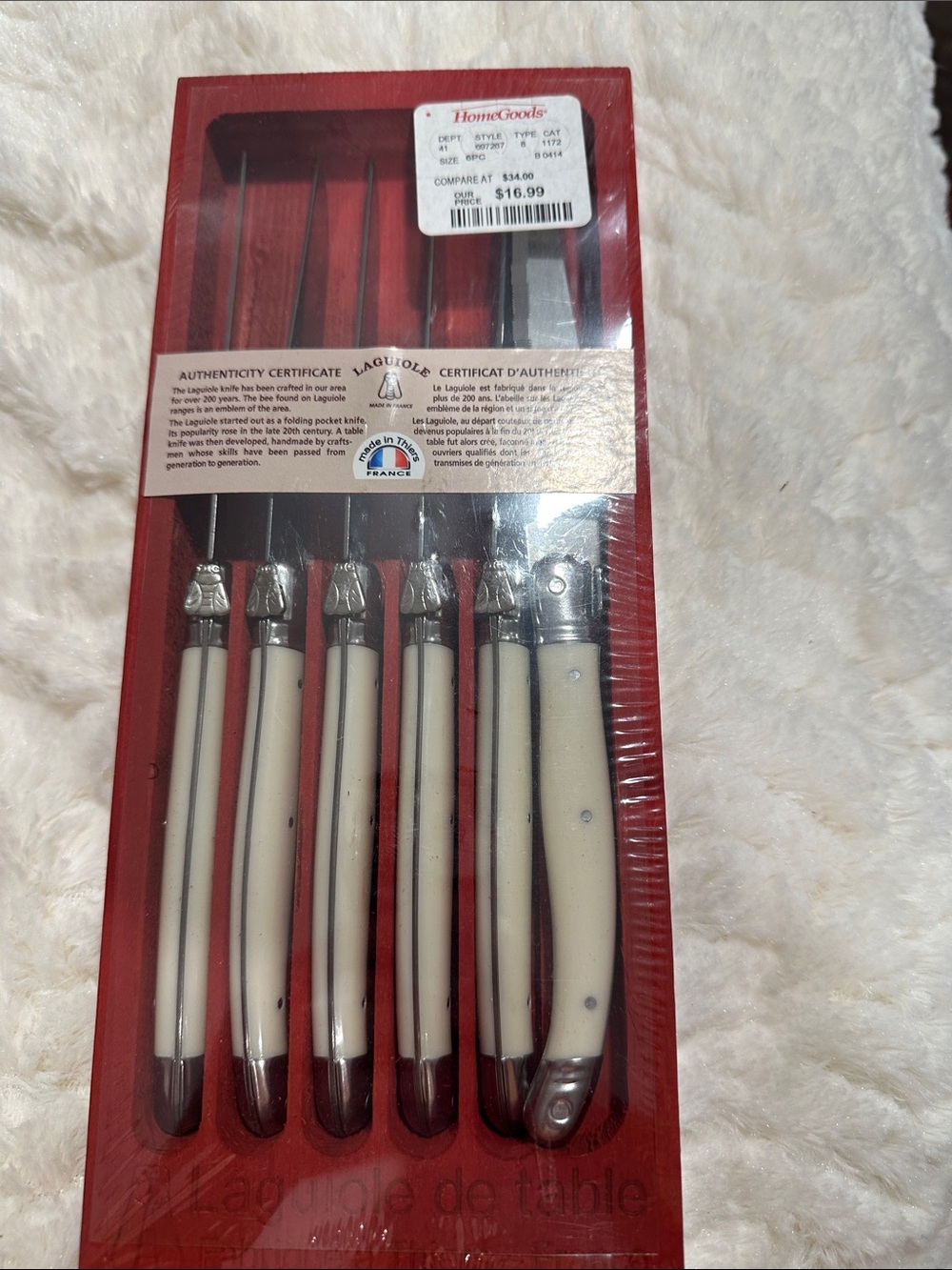 Laguiole Ivory Handle 6-Piece Steak Knife Set with Red Presentation Box